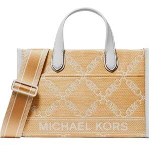MICHAEL KORS Gigi MK Empire Logo Small White Straw Handbag Messenger Tote Bag